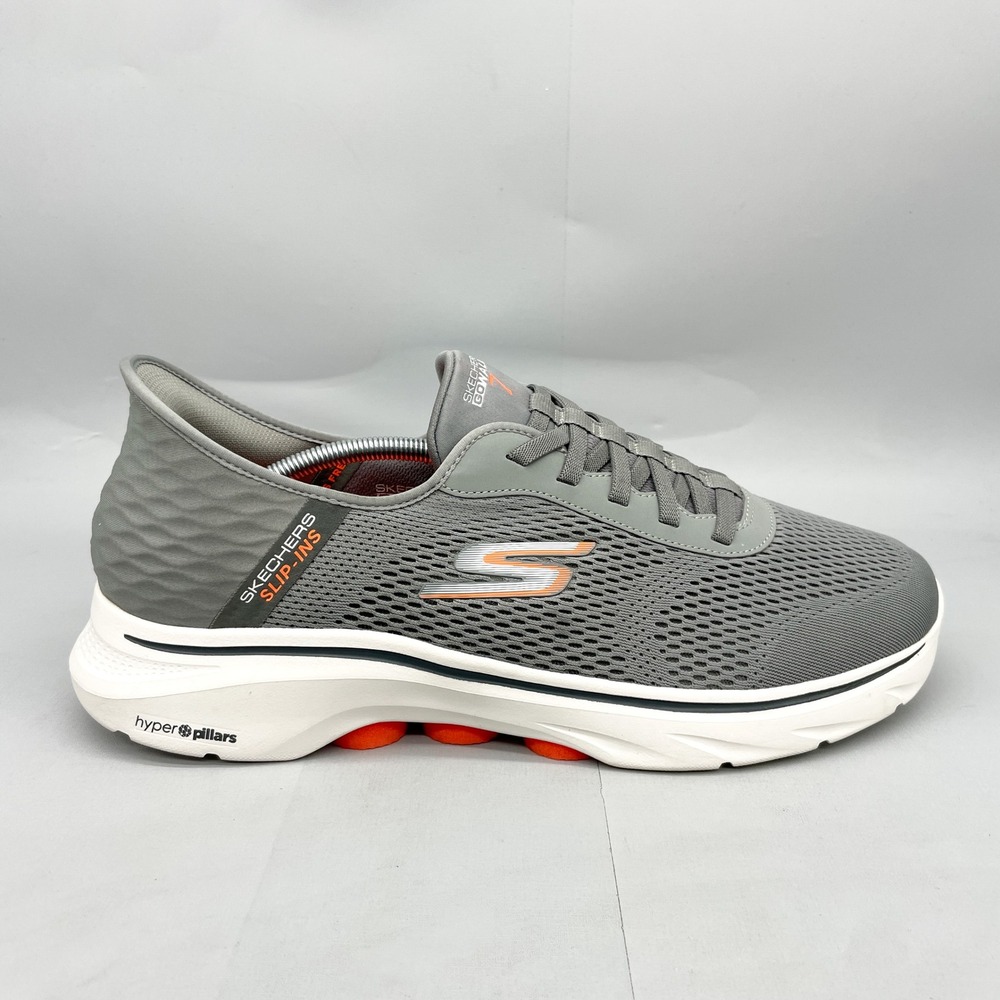 Skechers Mens 13 GoWalk 7 Slip-Ins Hands Free Sneakers Grey Orange Comfort Walk